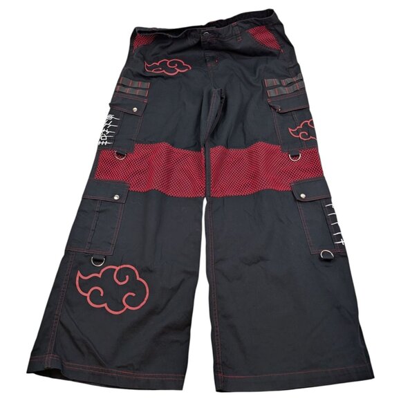 Hot Topic Naruto Shippuden Akatsuki Mesh Wide Leg Cargo Pants Size 13 Emo Grunge - Picture 2 of 14